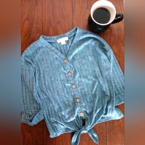 Cropped Dusty Blue Tie Sweater